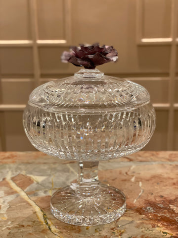 Mauve Fleur Footed Crystal Jar