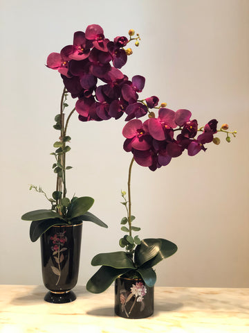 Silk Faux Crimson Orchid in French Porcelain Vase