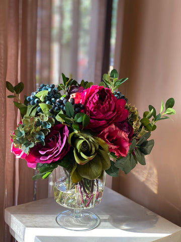 Silk Faux Roseate Flower Arrangement in Gel