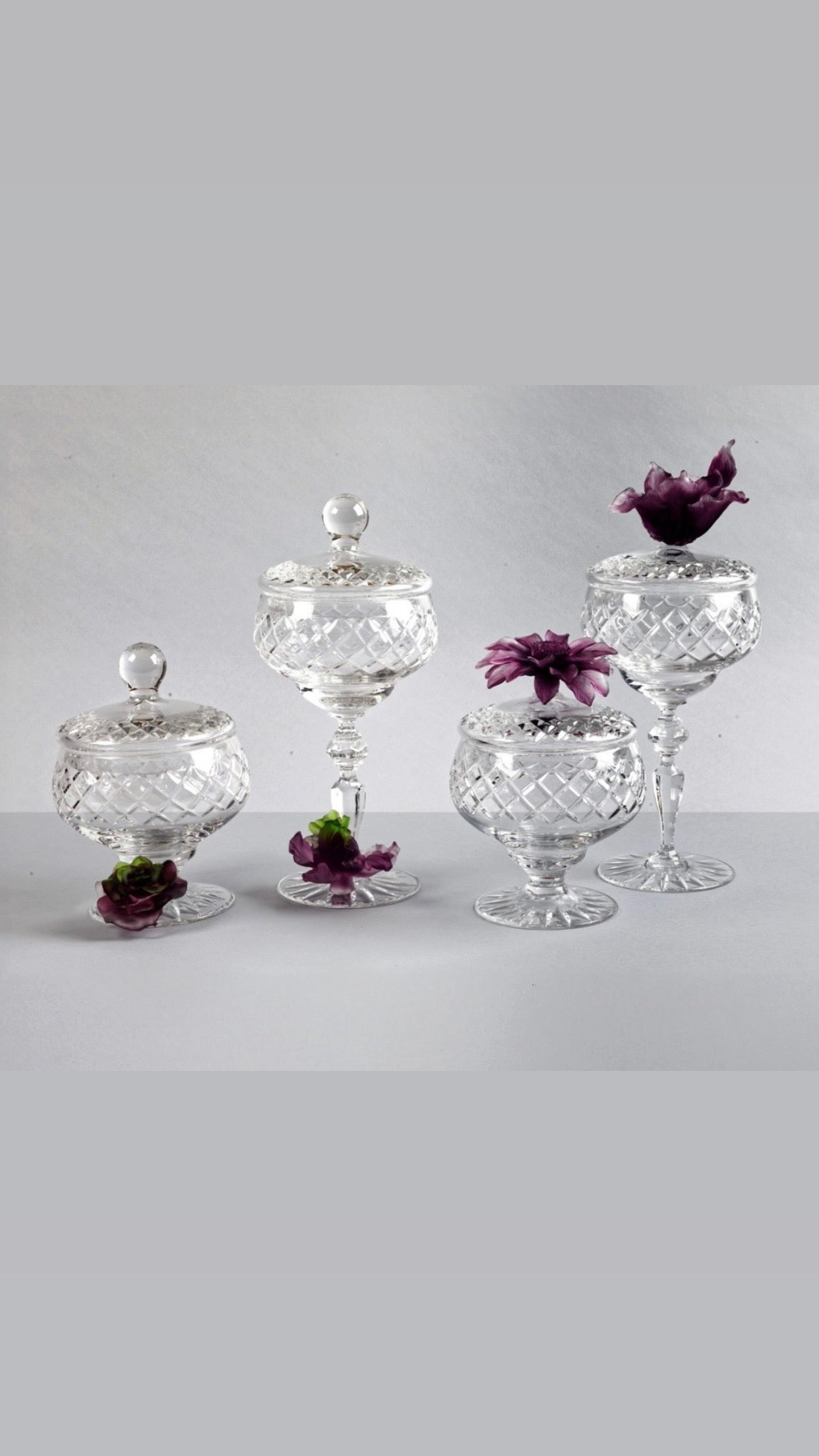 Mauve Blossom Crystal Footed Jars