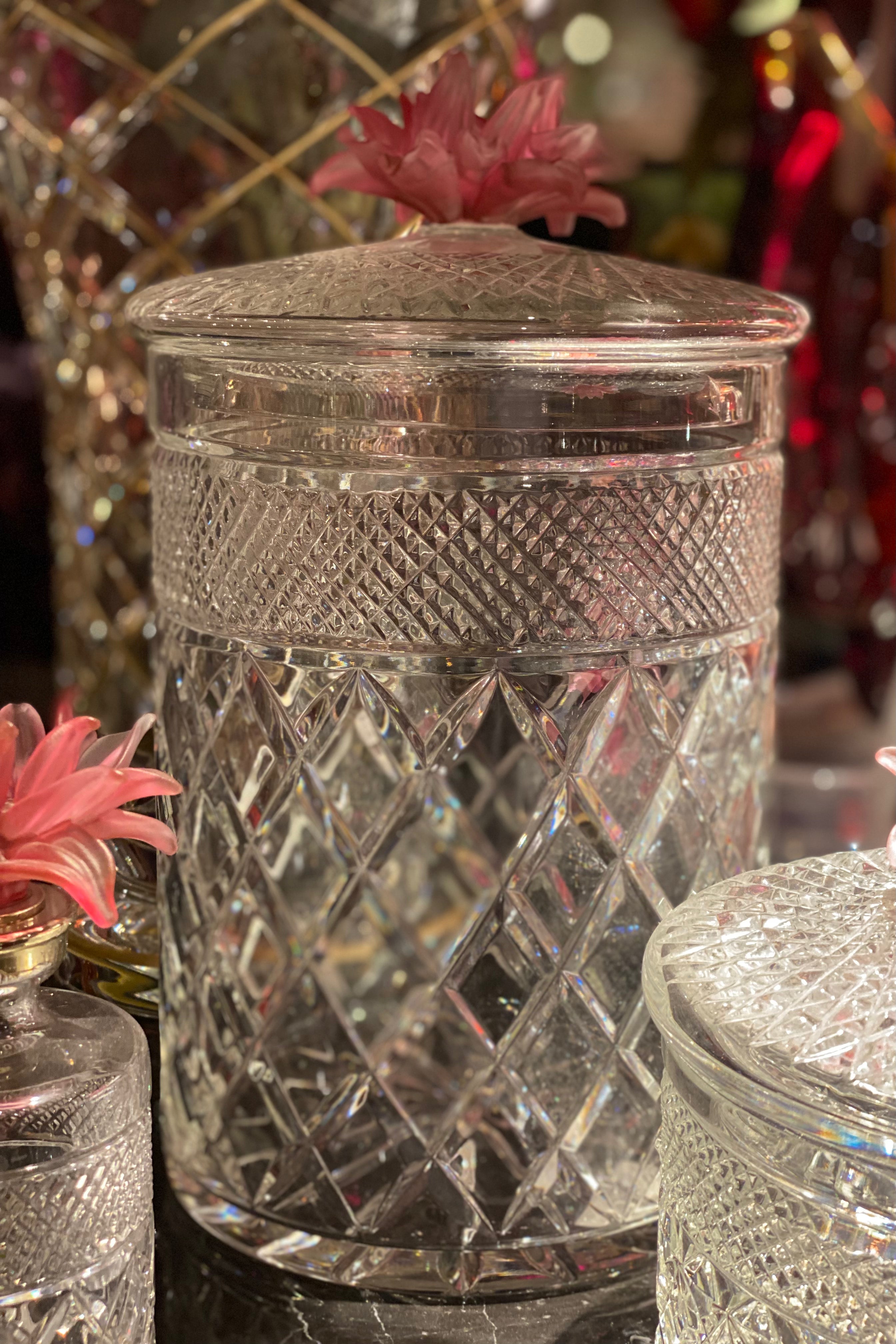 Rouge Crystal Gift Set with Silk Faux Flower Arrangement