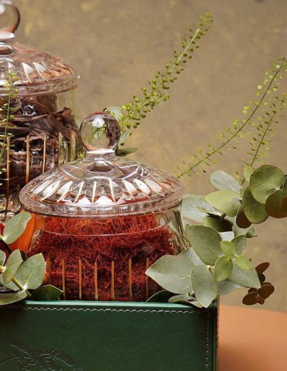 Timeless Round Crystal Jars with Leather Tray Gift Set