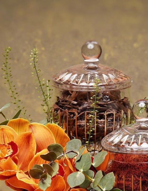 Timeless Round Crystal Jars with Leather Tray Gift Set