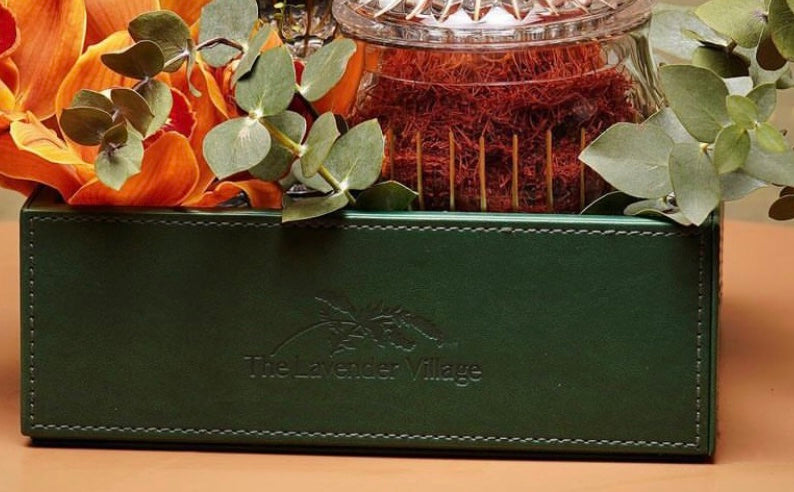 Timeless Round Crystal Jars with Leather Tray Gift Set