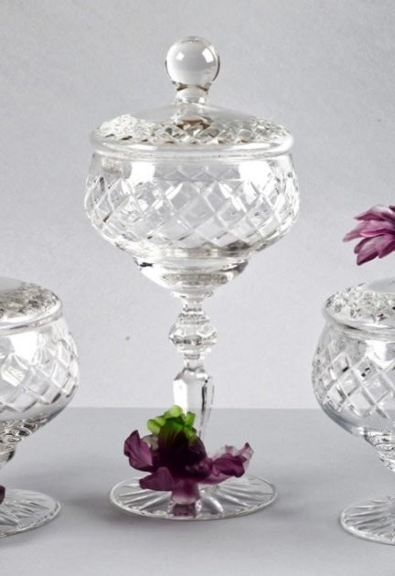 Mauve Blossom Crystal Footed Jars