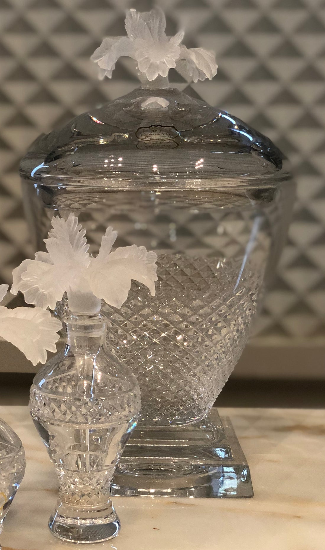 Candy Jar & Perfume Bottles With Frosted Flower
