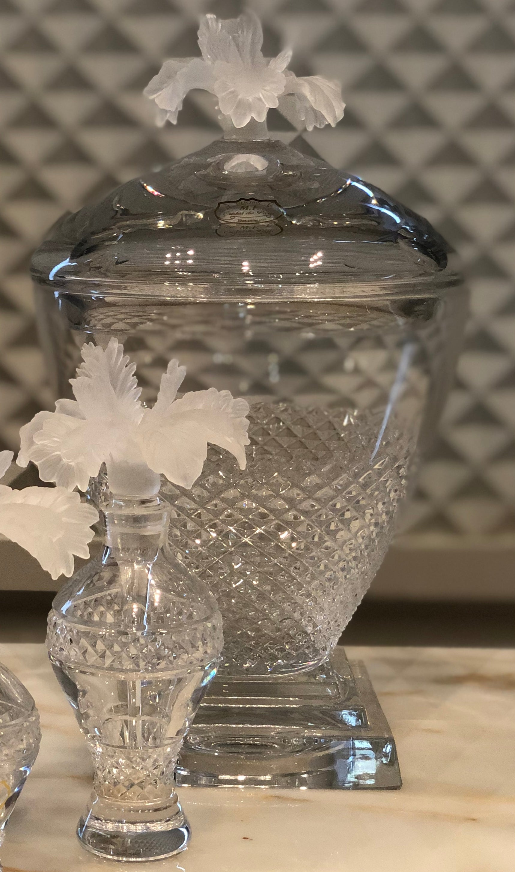Candy Jar & Perfume Bottles With Frosted Flower