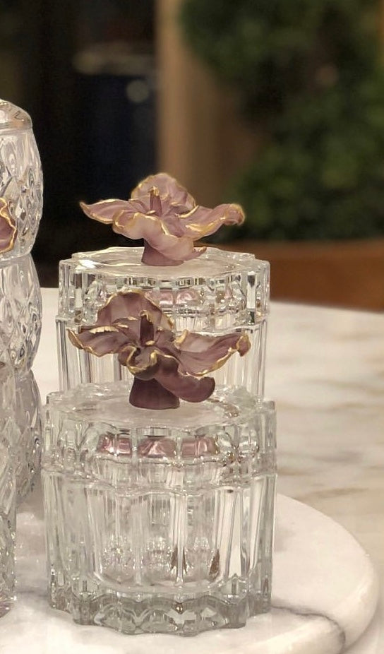 Mauve Fleur Crystals Gift Set with Marble Tray
