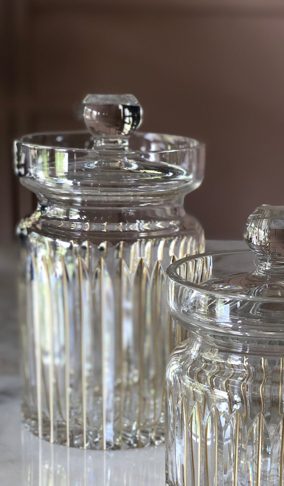 Timeless Crystal Jars with Straight Gold Lines