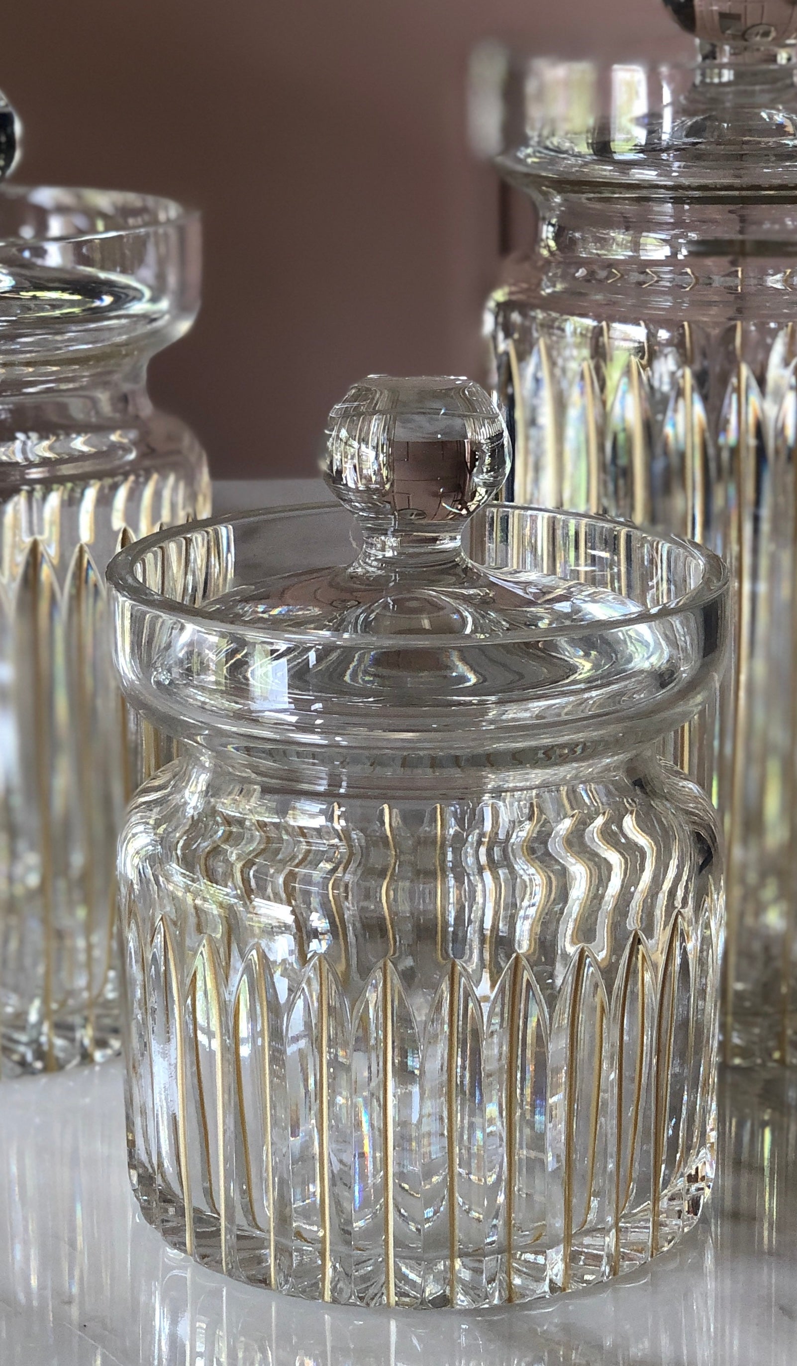 Timeless Crystal Jars with Straight Gold Lines