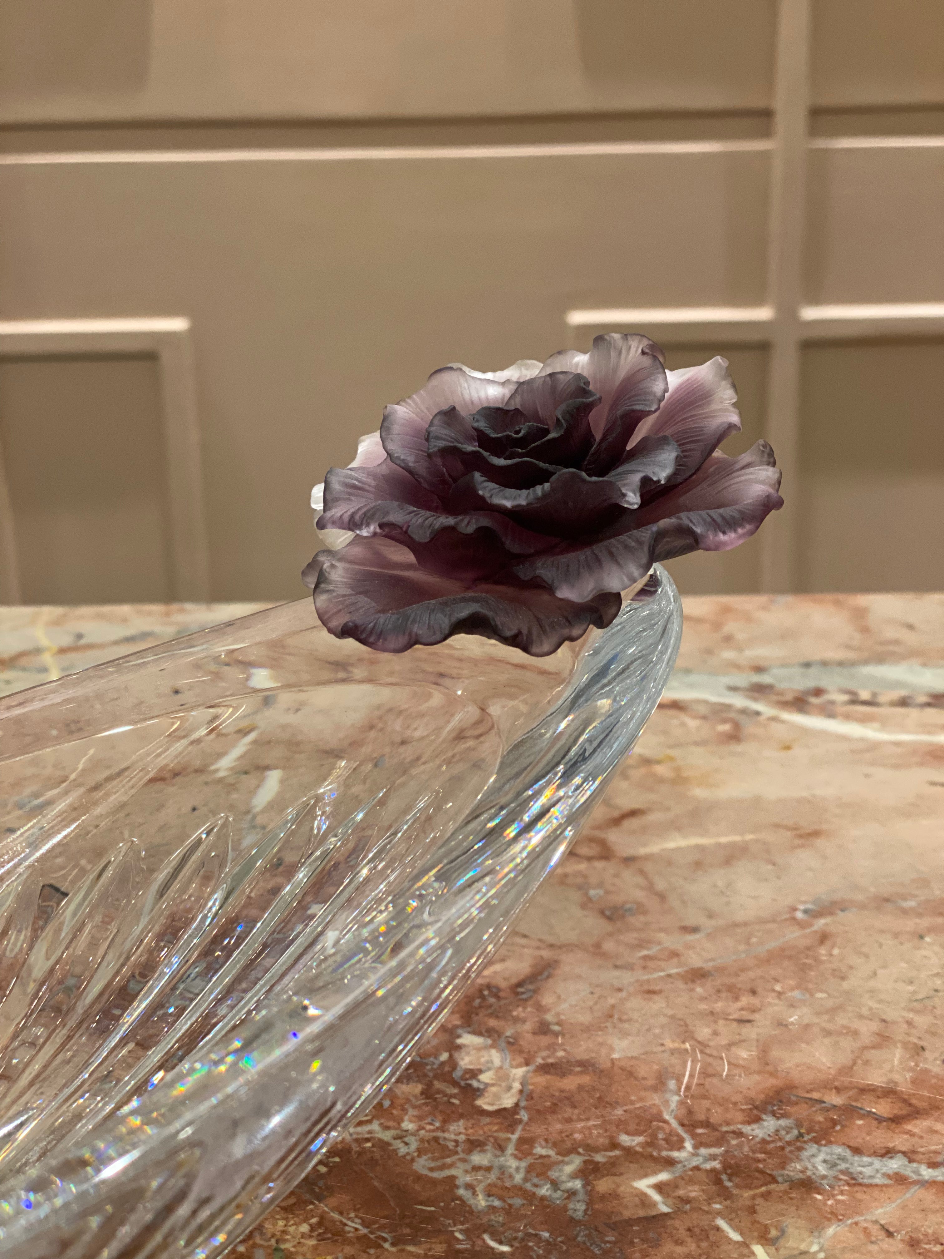 Mauve Fleur Long Crystal Bowl