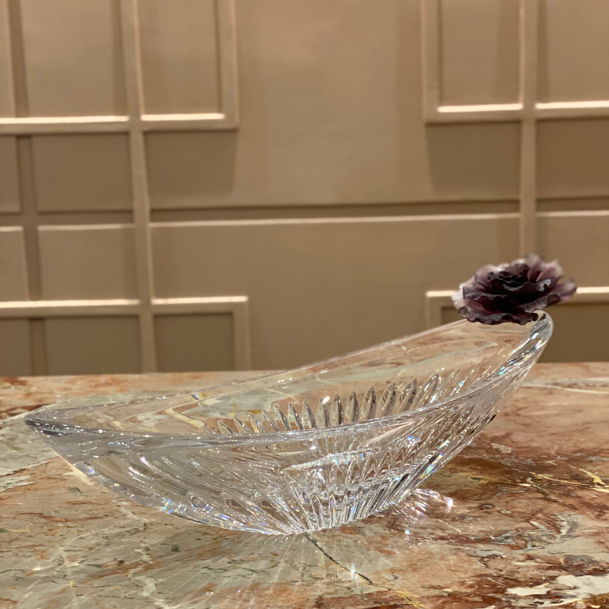 Mauve Fleur Long Crystal Bowl