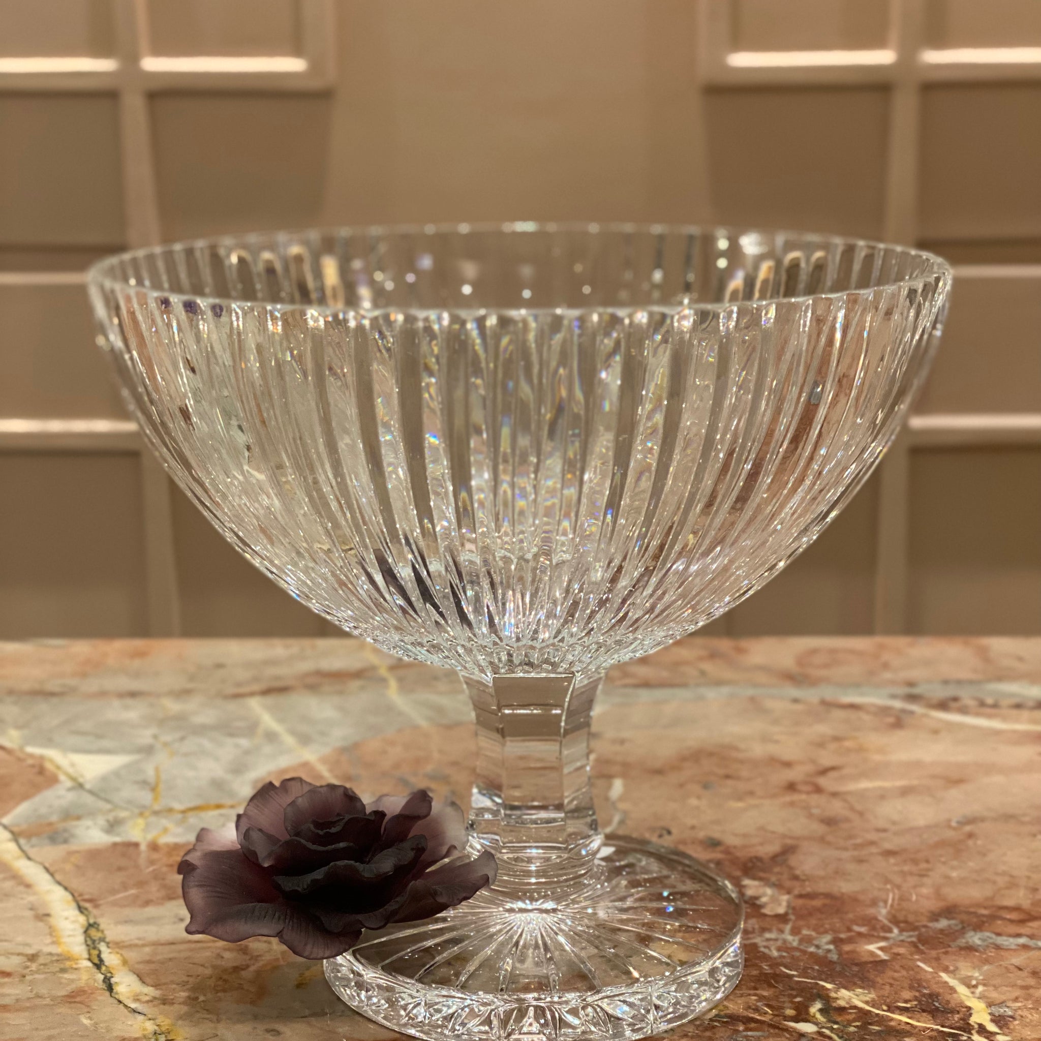 Mauve Fleur Footed Crystal Bowl