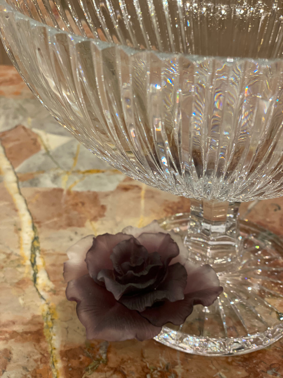 Mauve Fleur Footed Crystal Bowl
