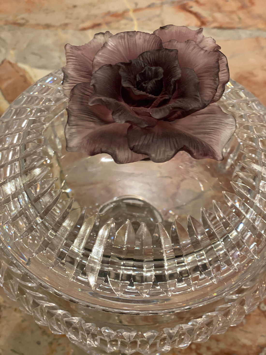 Mauve Fleur Footed Crystal Jar