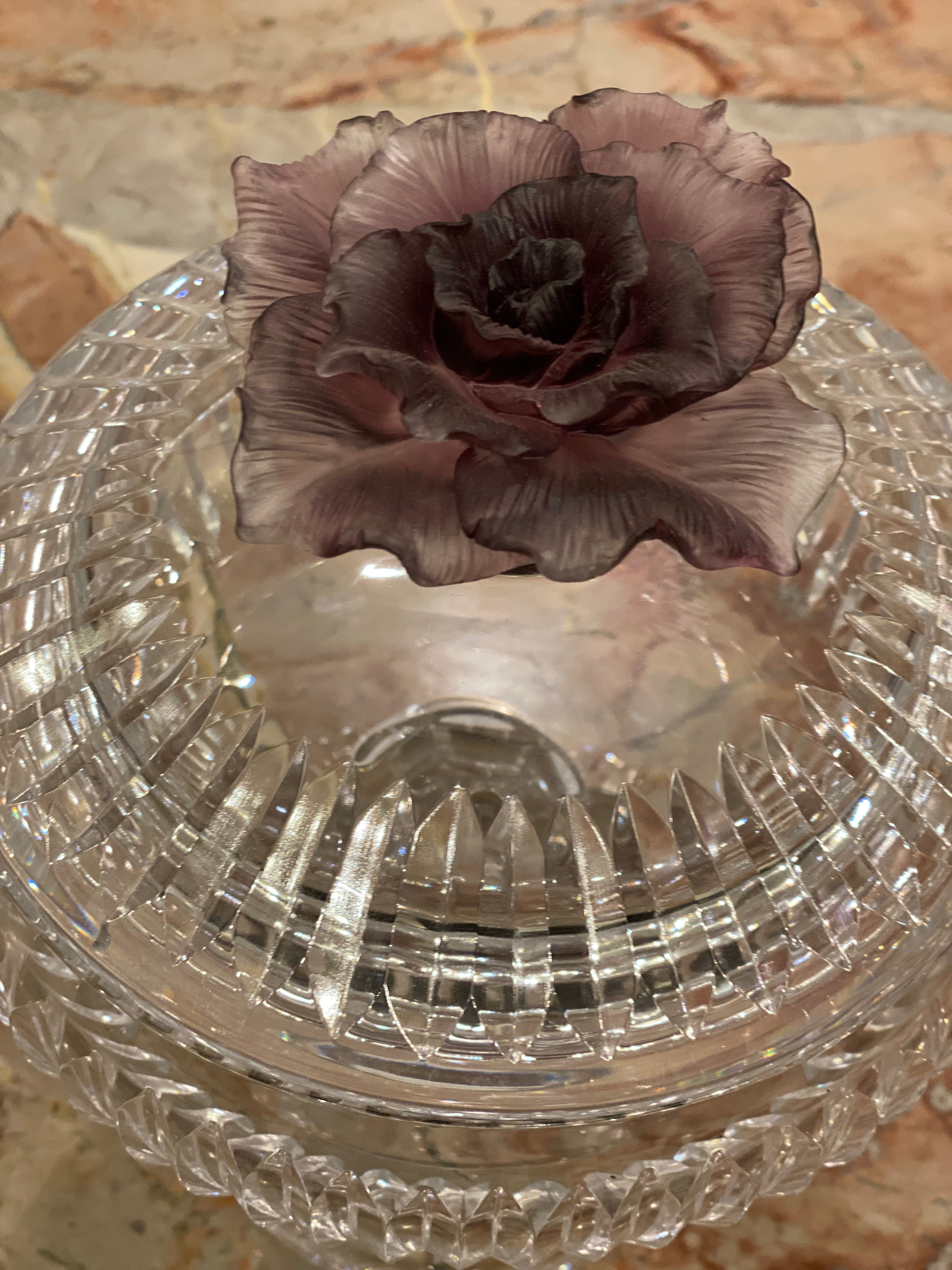 Mauve Fleur Footed Crystal Jar