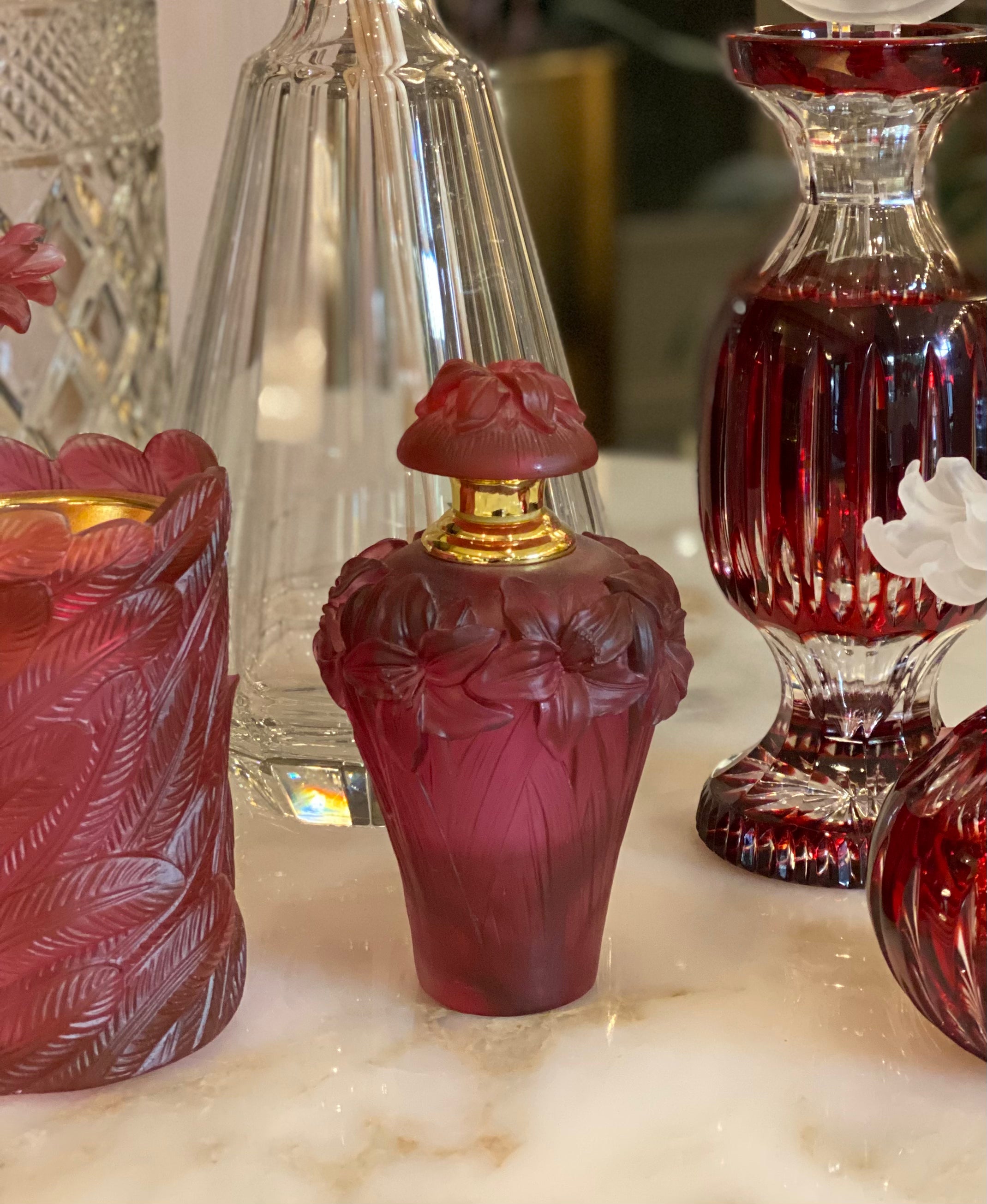 Rouge Crystal Gift Set with Silk Faux Flower Arrangement
