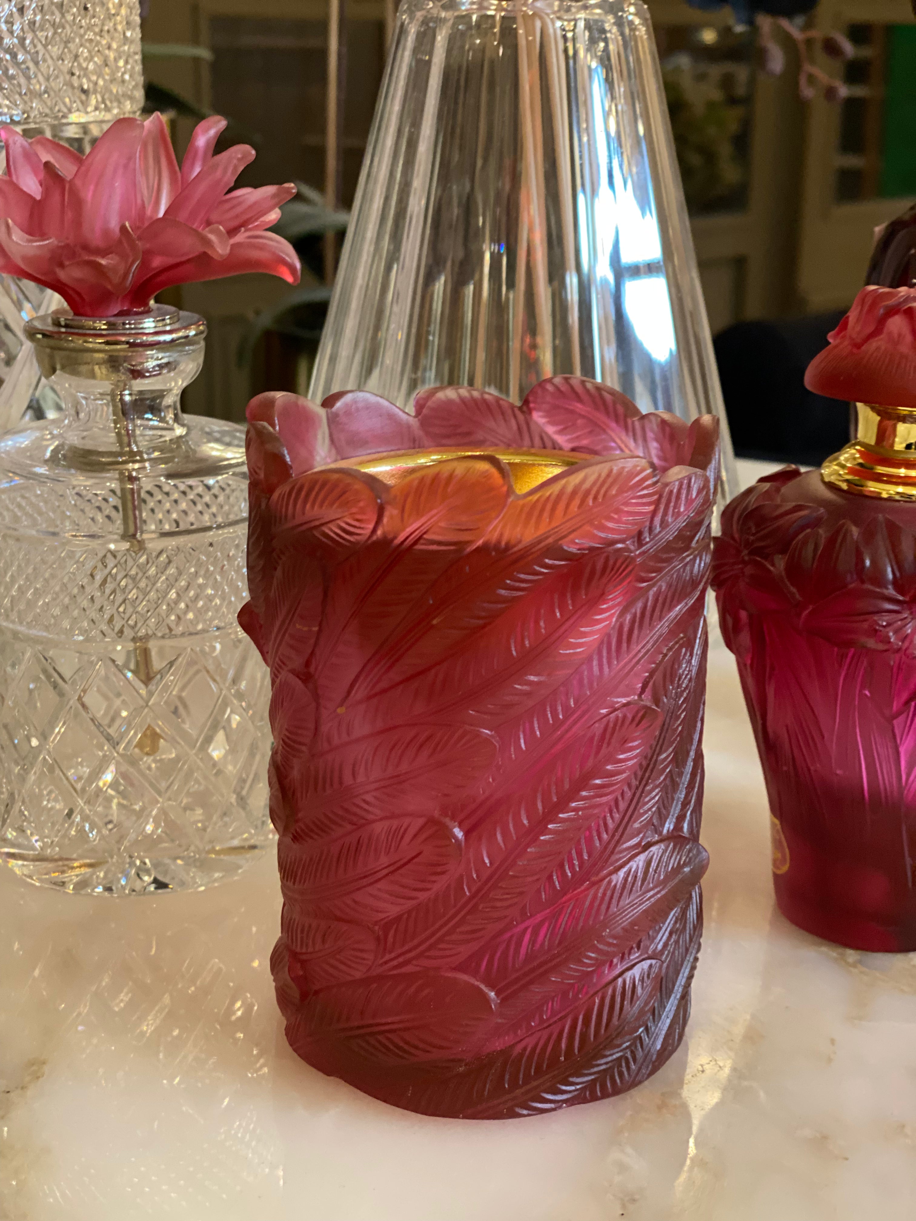 Rouge Crystal Gift Set with Silk Faux Flower Arrangement