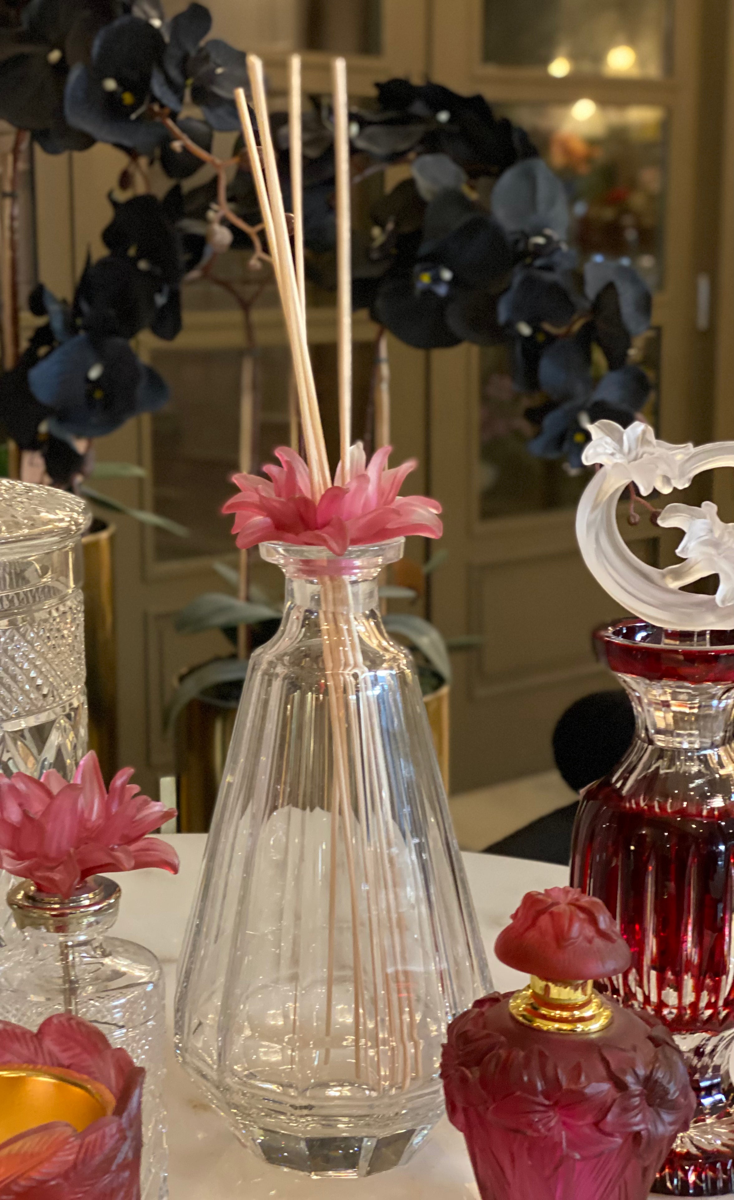Rouge Crystal Gift Set with Silk Faux Flower Arrangement