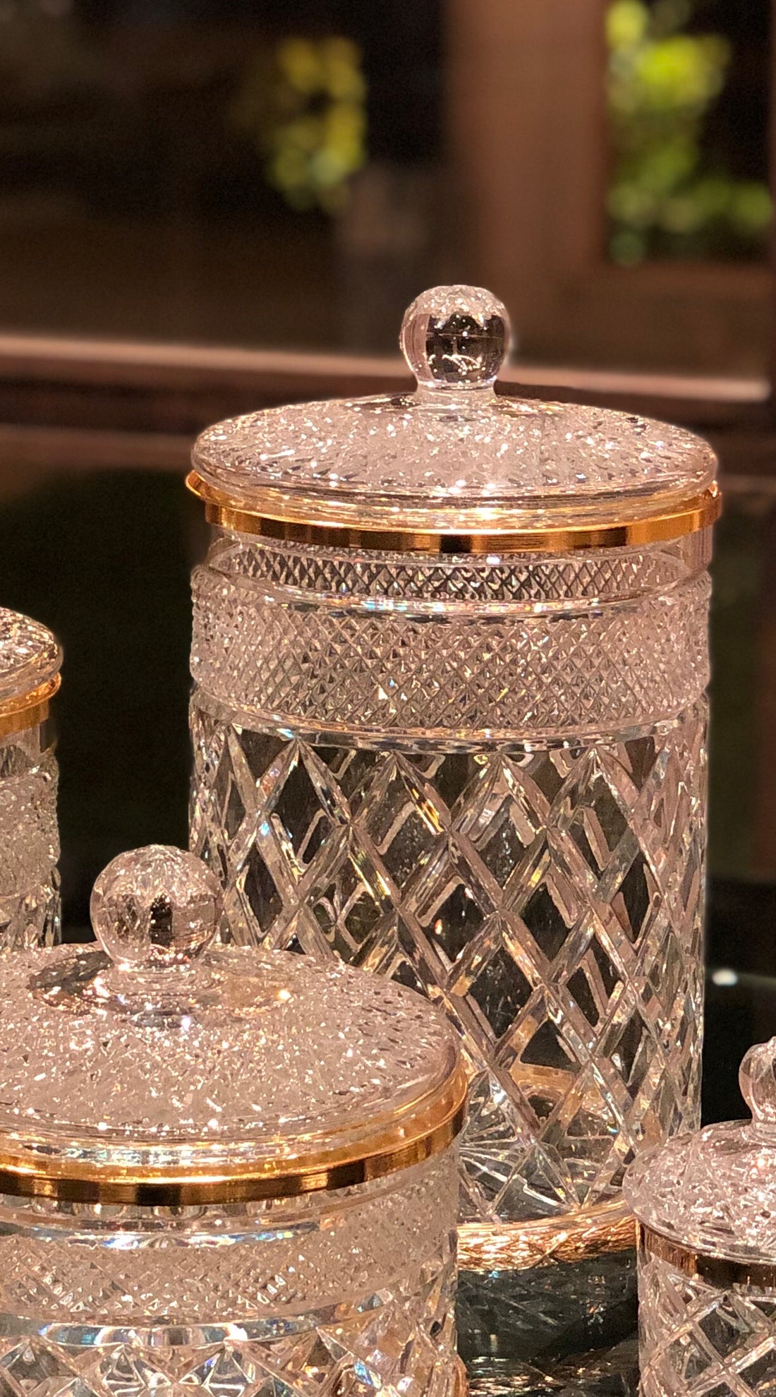 Classic Crystal Jars With Gold Lines