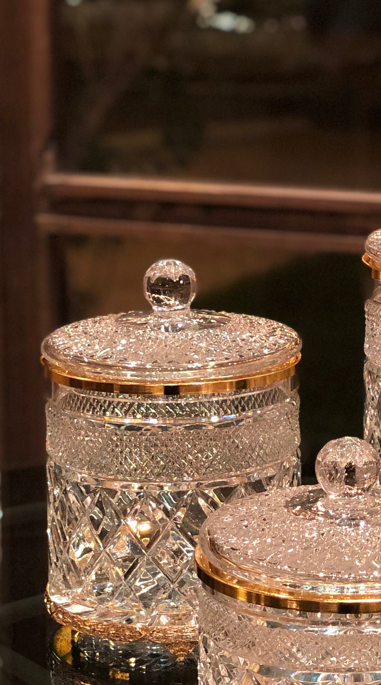 Classic Crystal Jars With Gold Lines