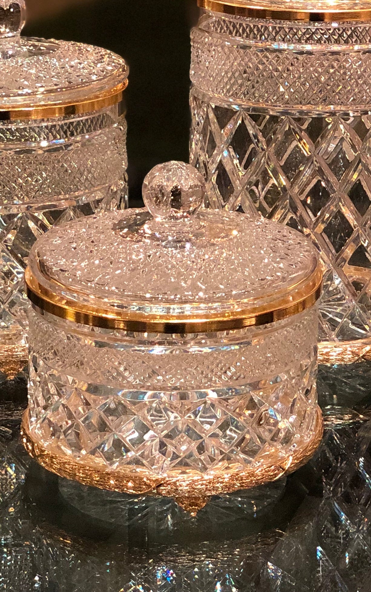 Classic Crystal Jars With Gold Lines