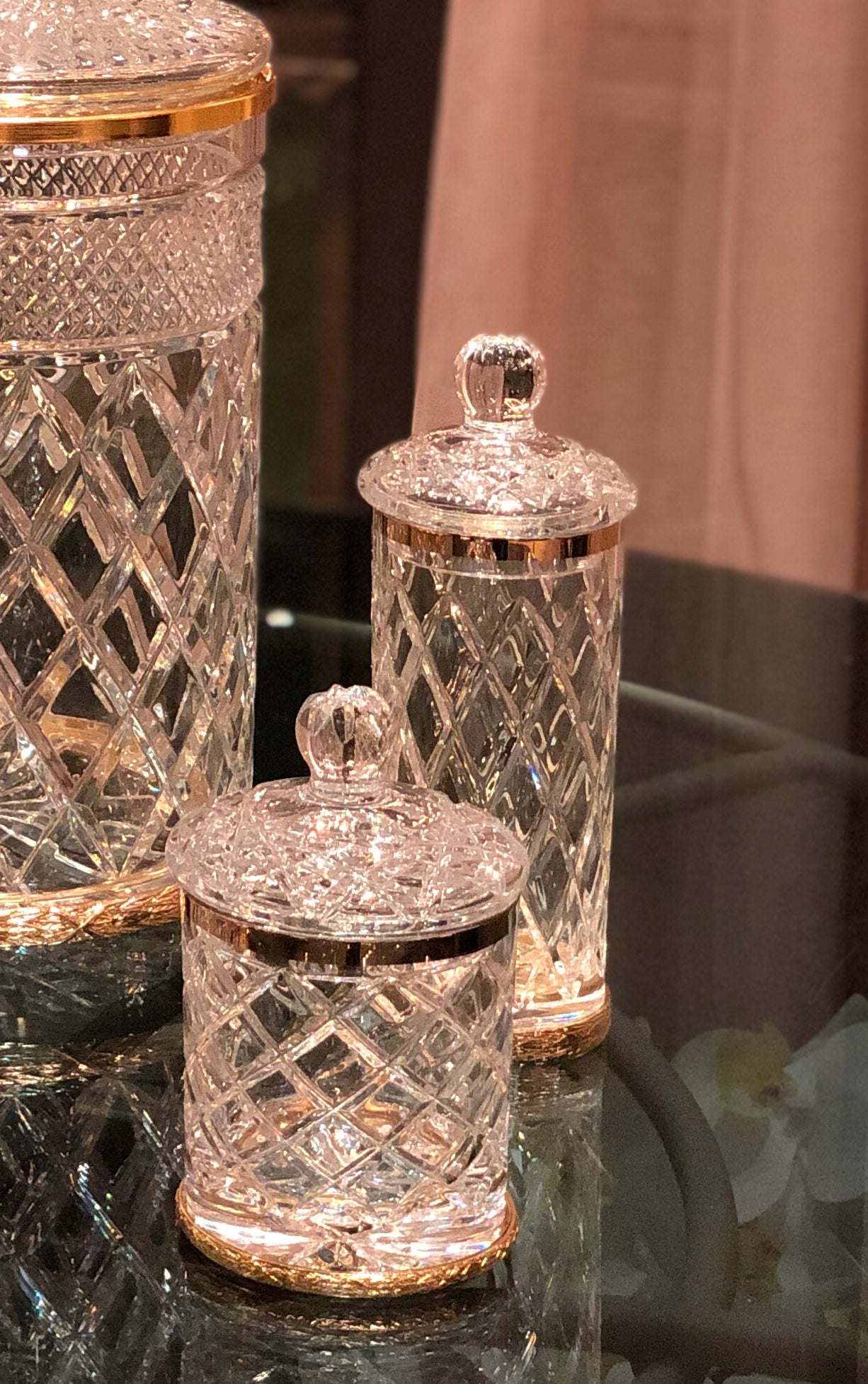Classic Crystal Jars With Gold Lines