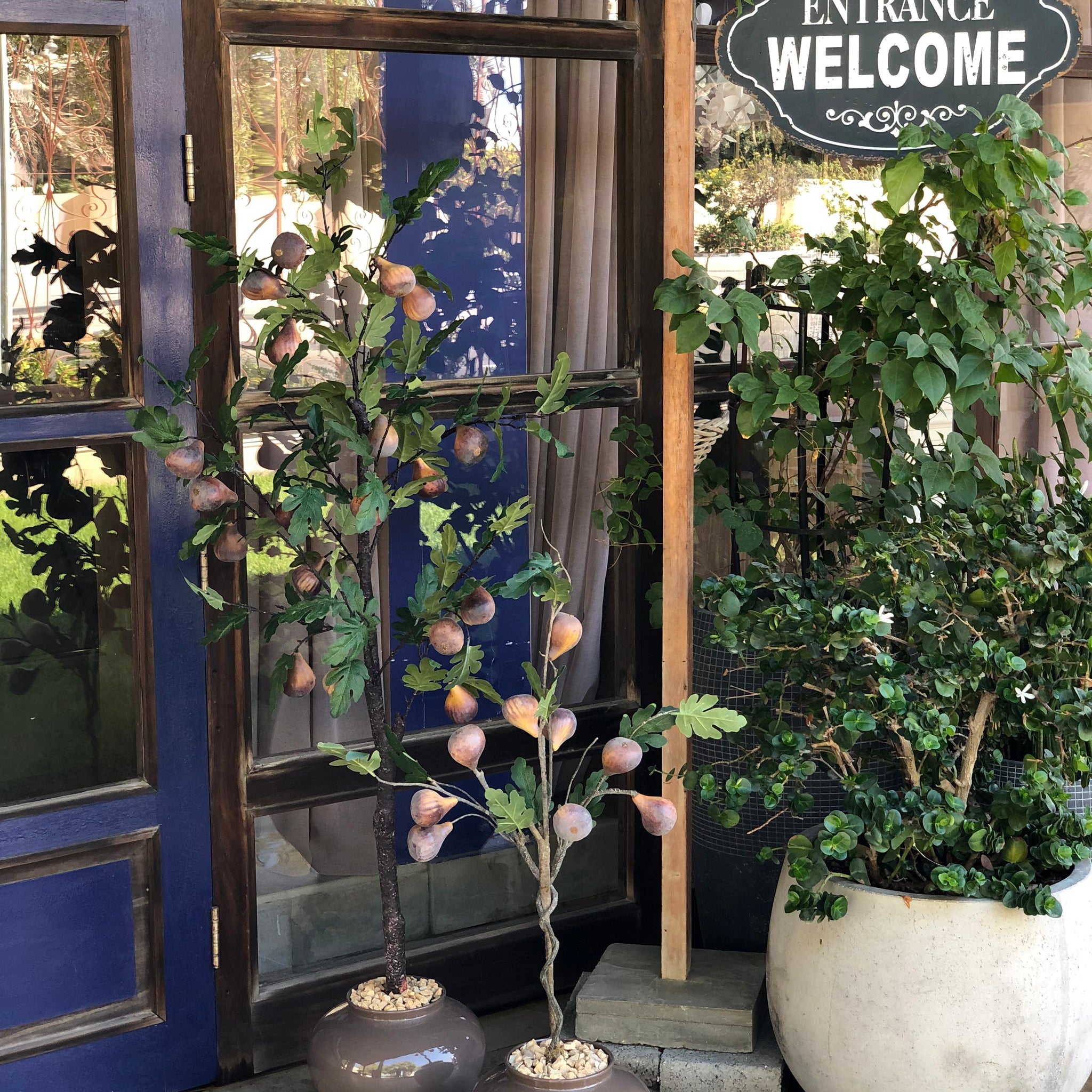 Faux Artificial Fig Tree with Porcelain Vase