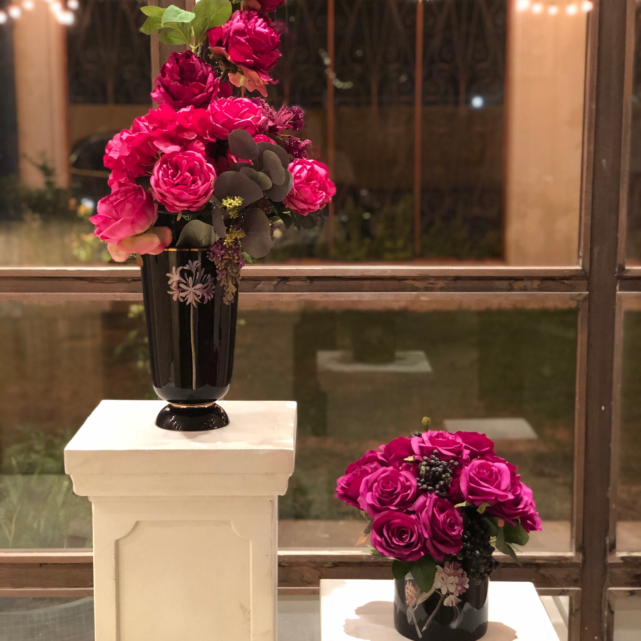 Silk Faux Roseate Flower Arrangement with French Porcelain Vase