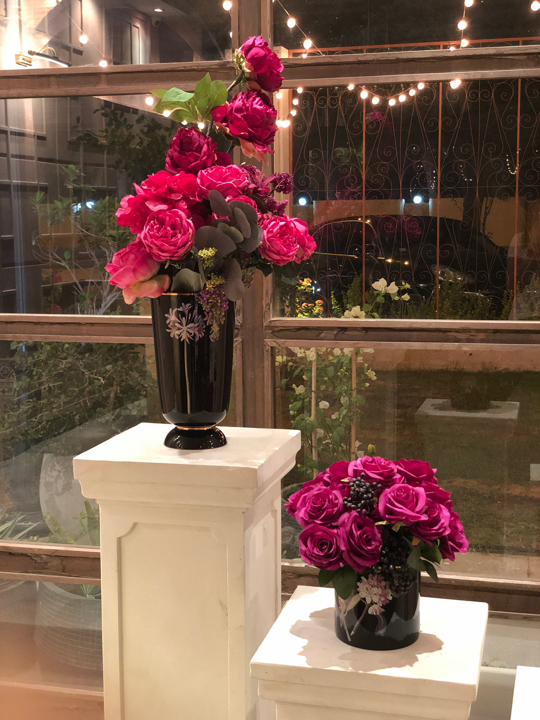 Silk Faux Roseate Flower Arrangement with French Porcelain Vase