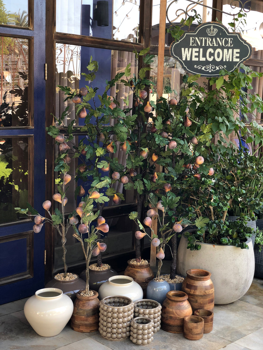 Faux Artificial Fig Tree with Porcelain Vase