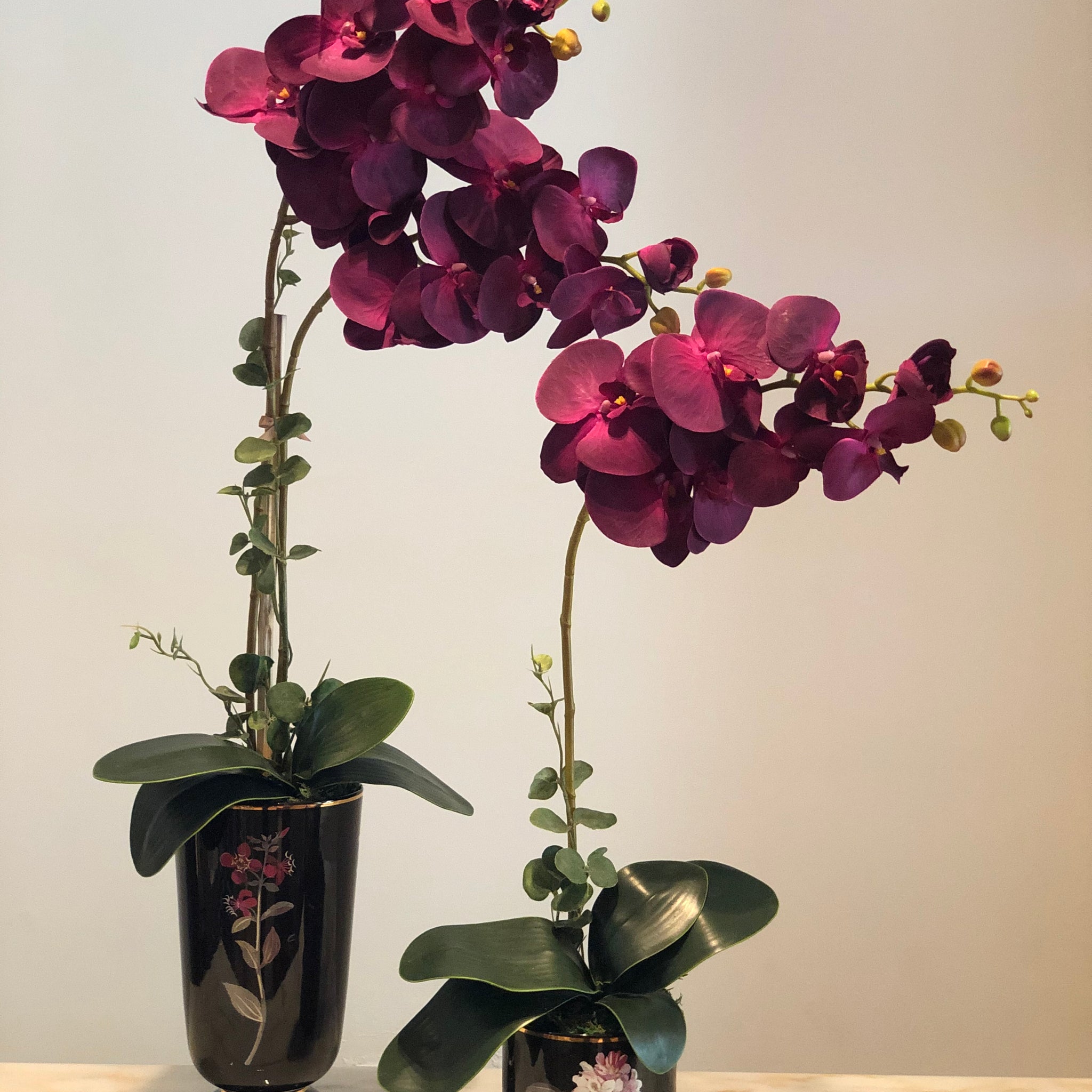Silk Faux Crimson Orchid in French Porcelain Vase