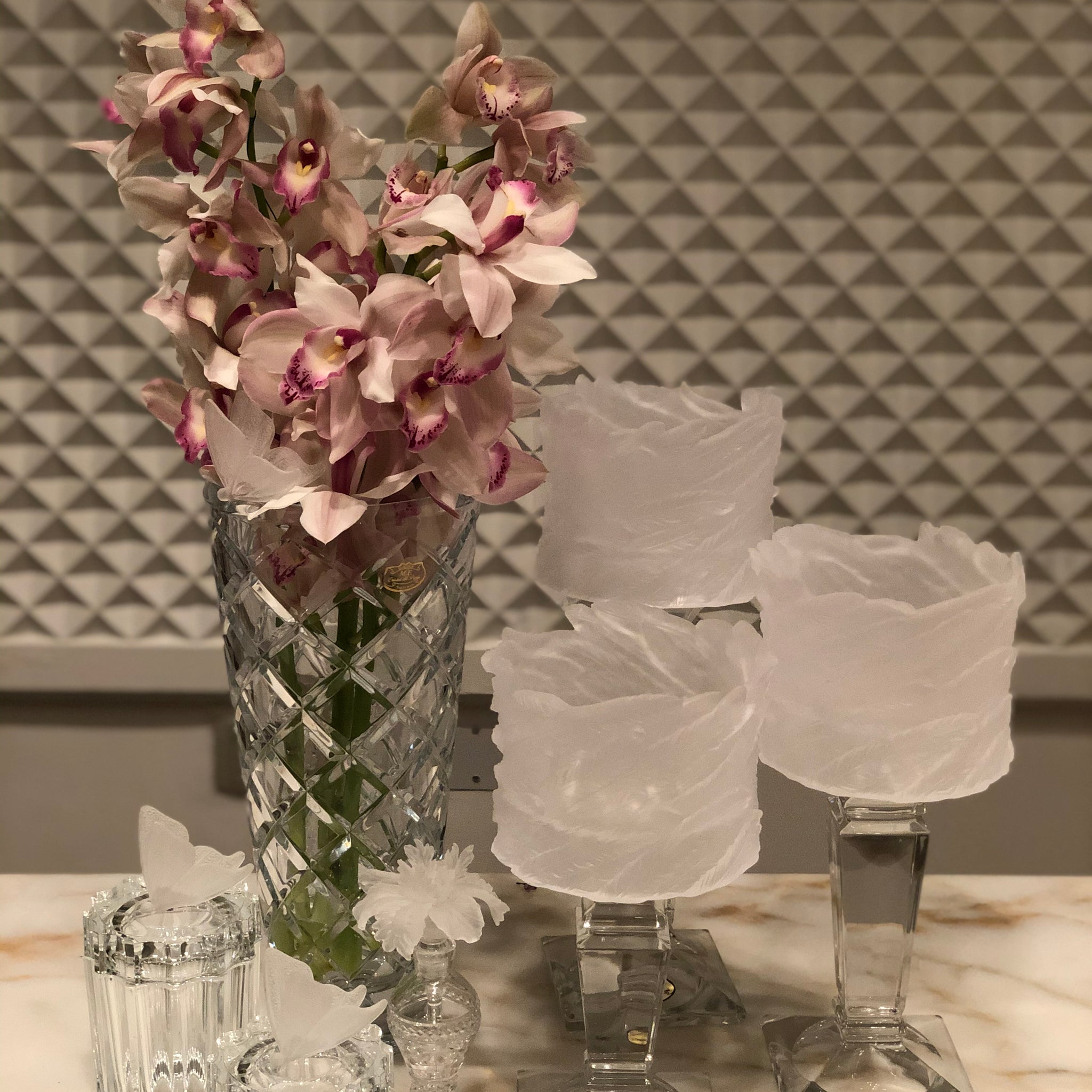 Crystal Set with Fresh Cymbidium Orchids