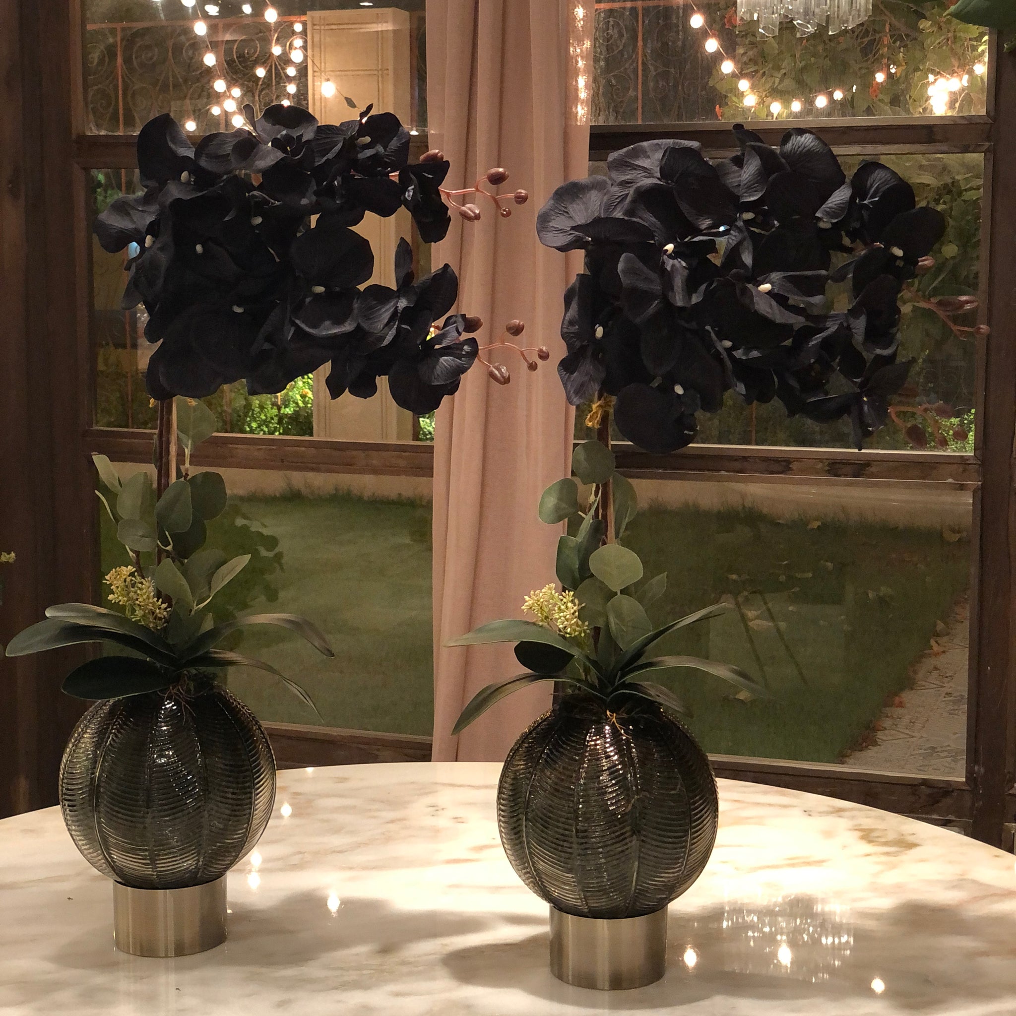 Silk Faux Spanish Black Orchids Arrangement