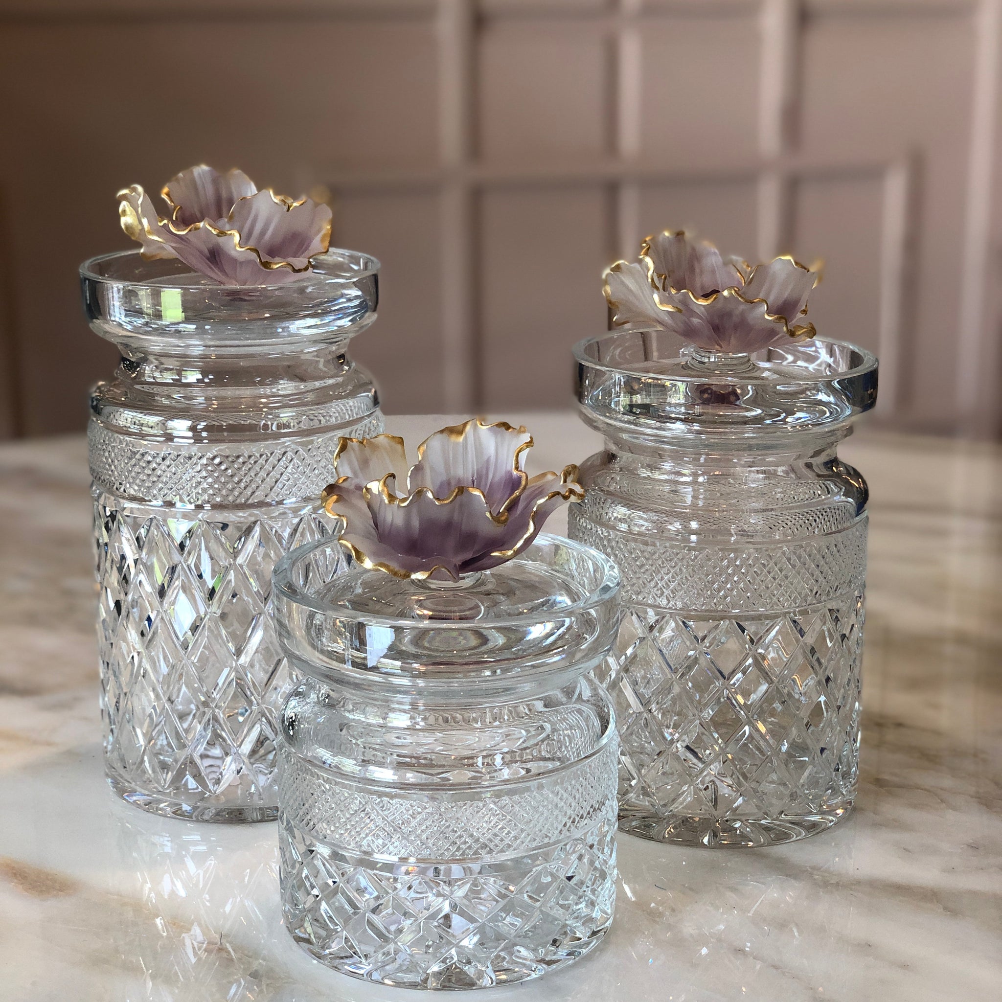 Georges Mauve Fleur Crystal Jars Set