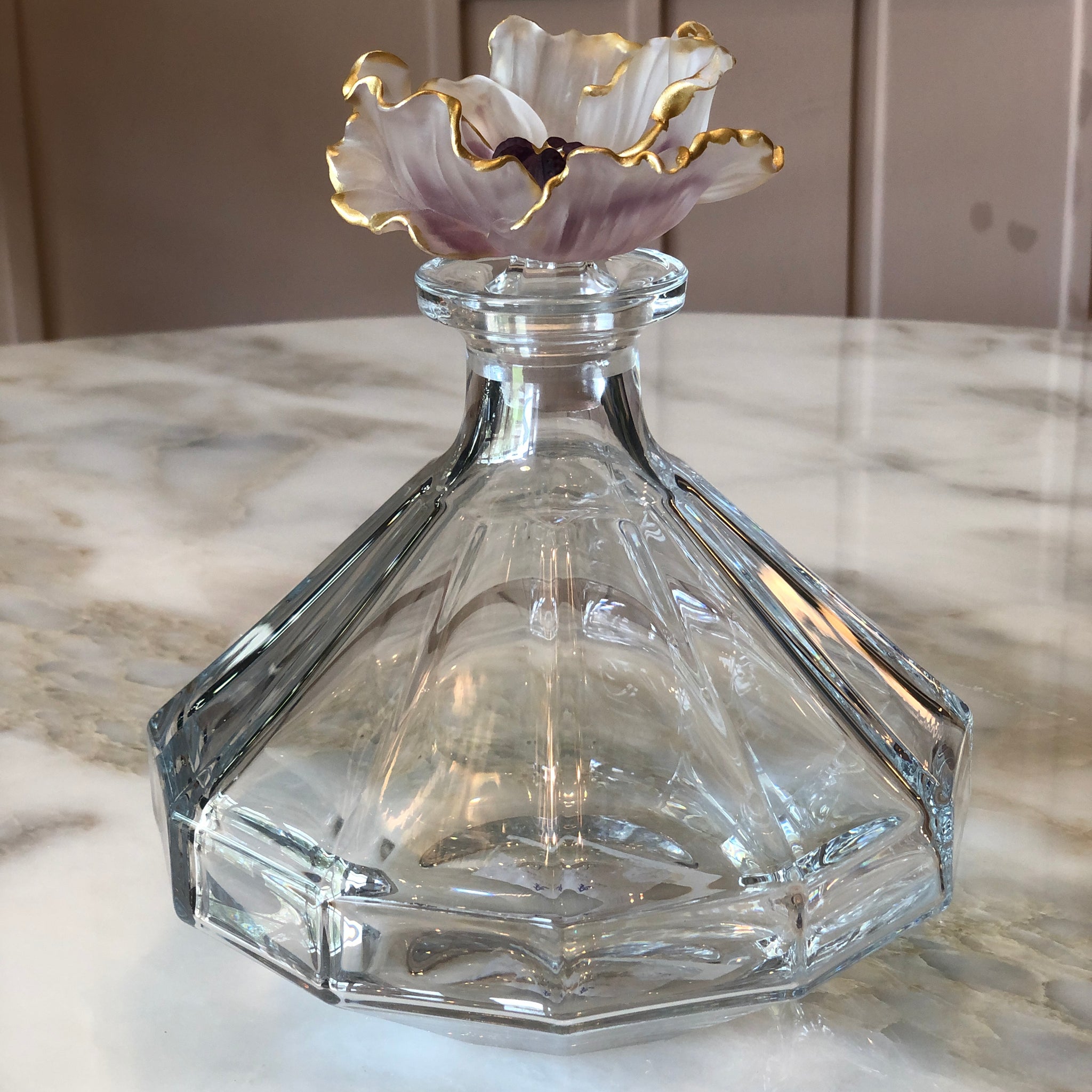 Venus Flat Carafe Mauve Fleur Crystal Bottle