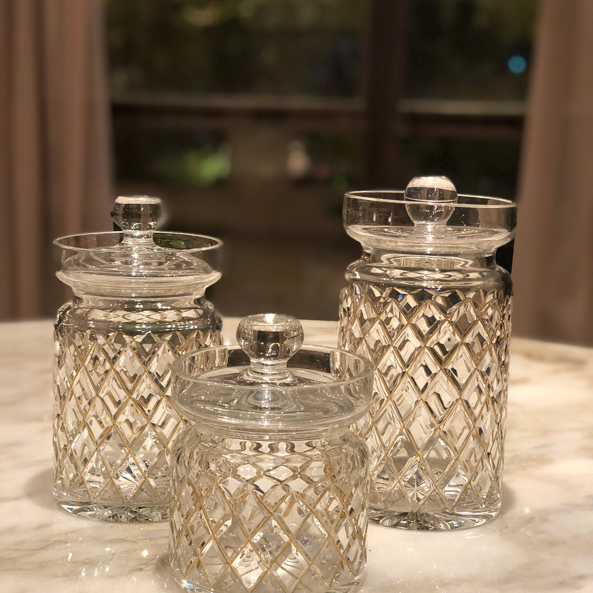 Timeless Crystal Jars with Gold Lines