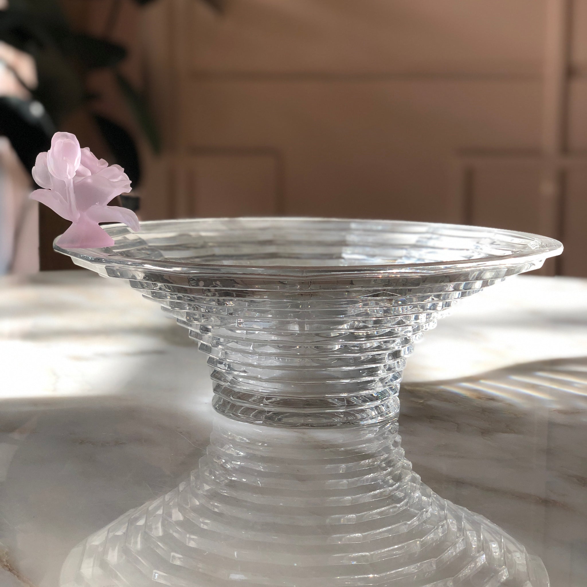 Coral Pink  Fluer Round Crystal Bowl