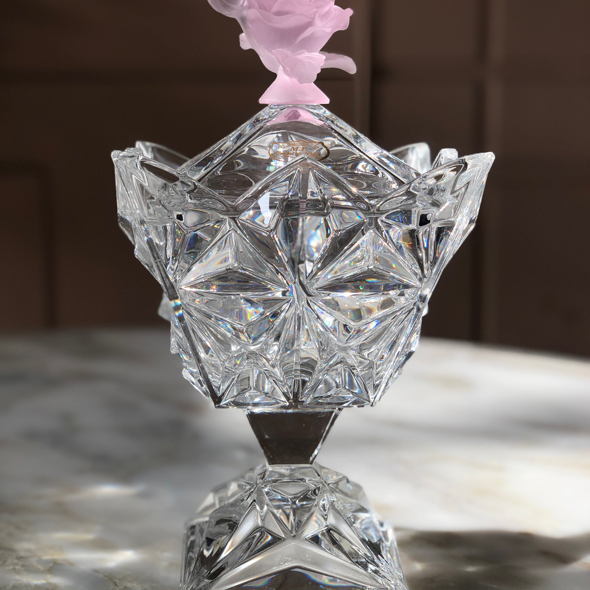 Coral Pink Fluer Pyramid Crystal Jar
