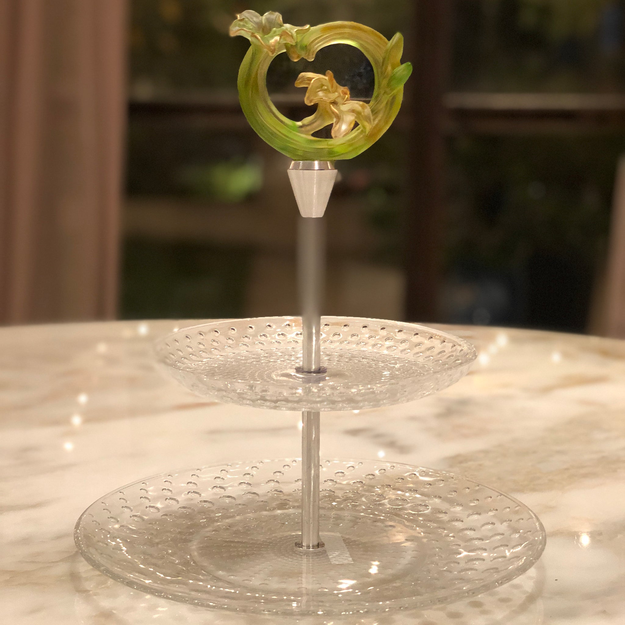 Chartreuse Fleur 2 Tier Crystal Tray