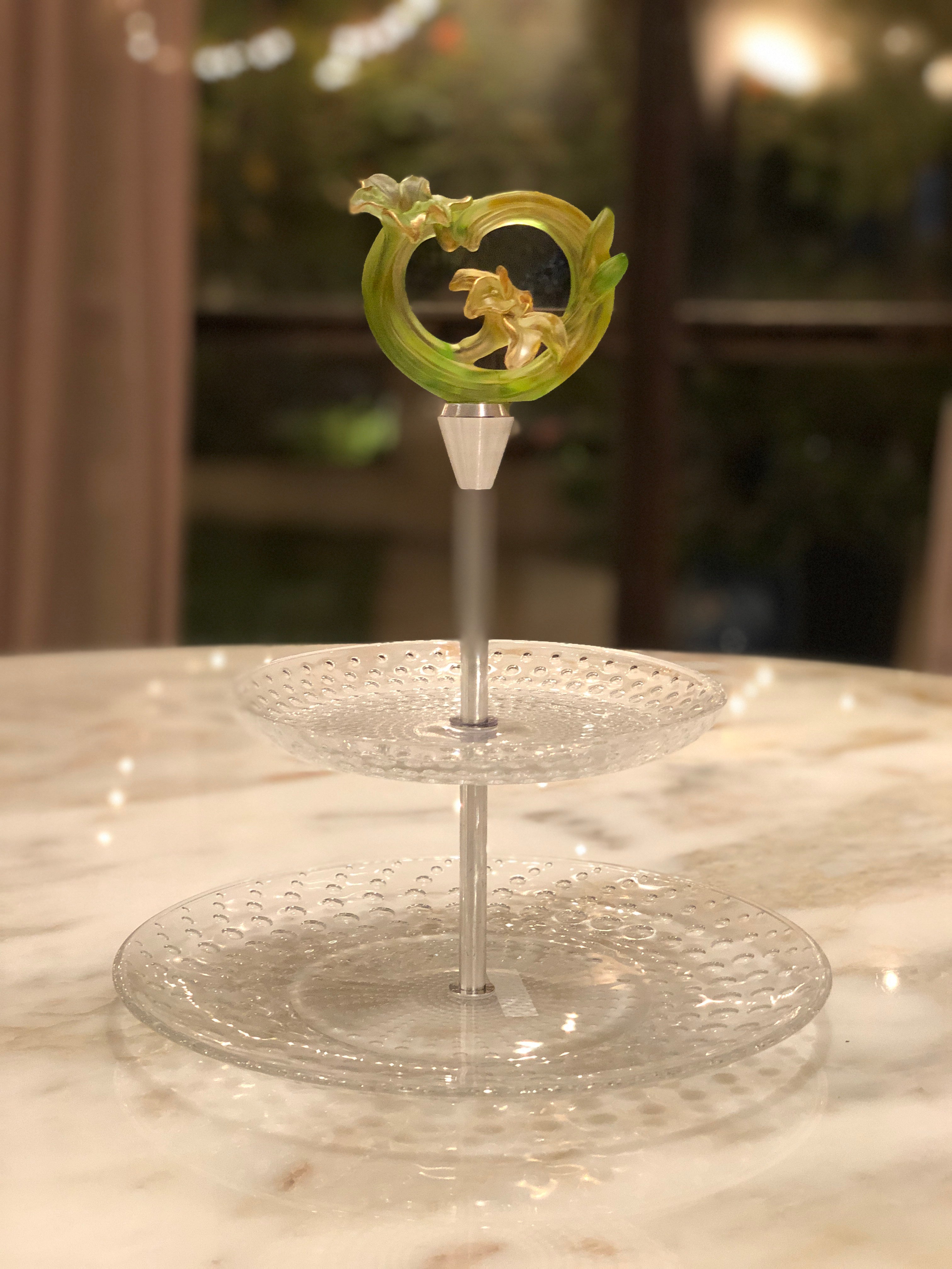Chartreuse Fleur 2 Tier Crystal Tray