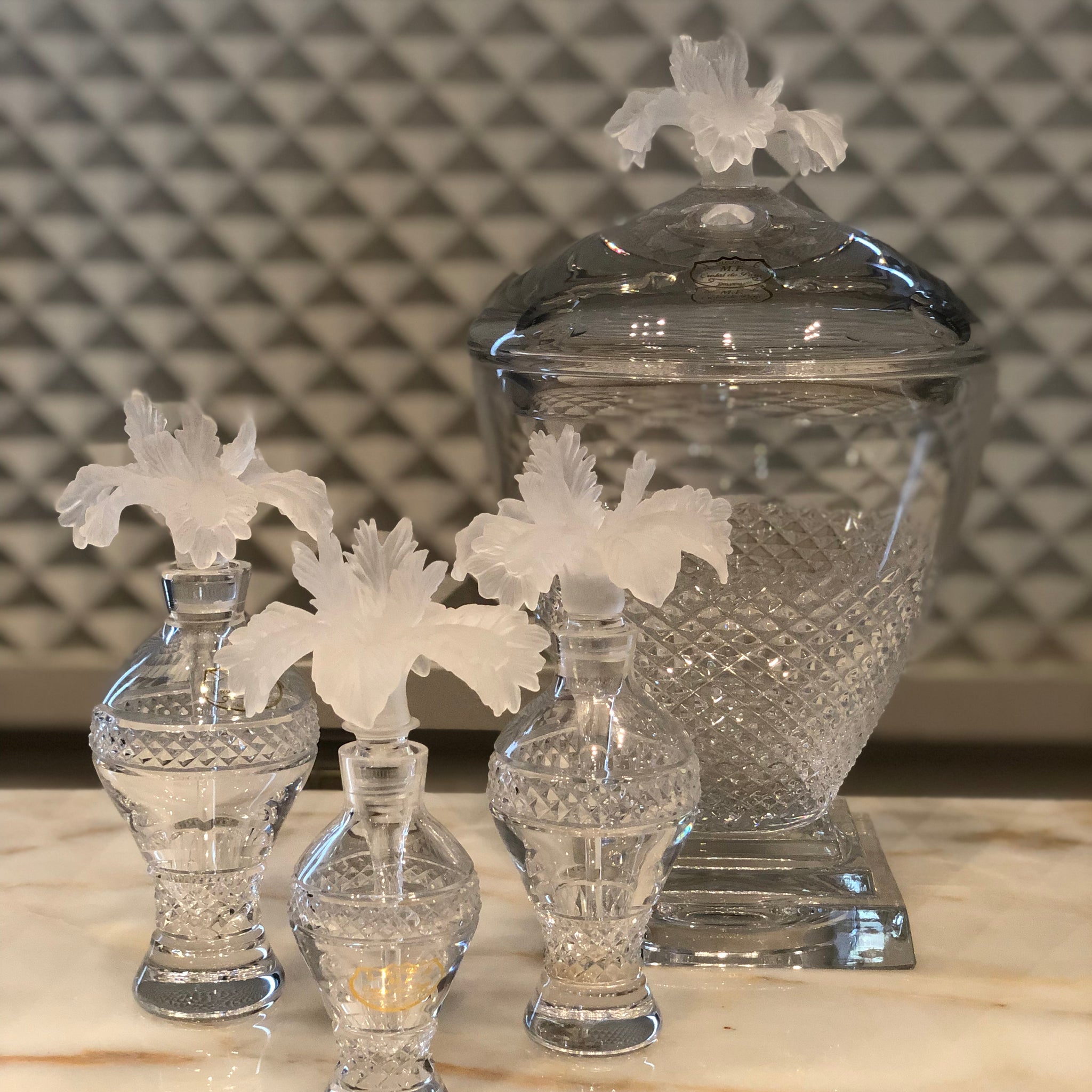 Candy Jar & Perfume Bottles With Frosted Flower