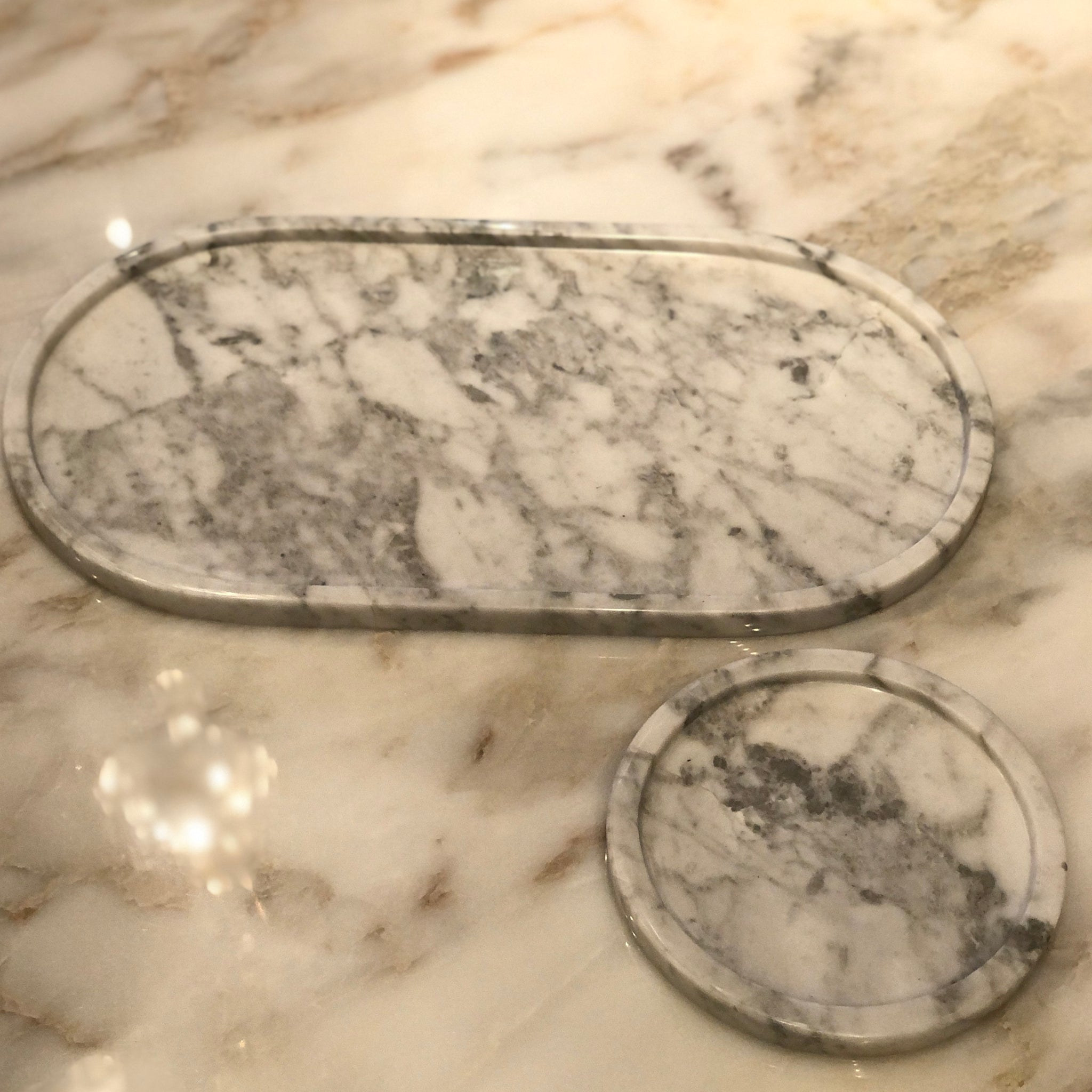 Exotic Gray Accent Italian Marble Trays 2 Pieces Set