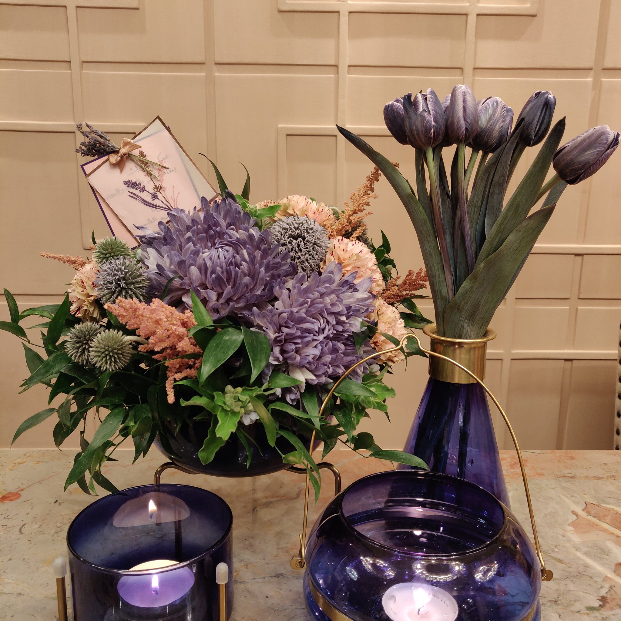 Fresh Flower Vase Arrangements with Candle Holders Set