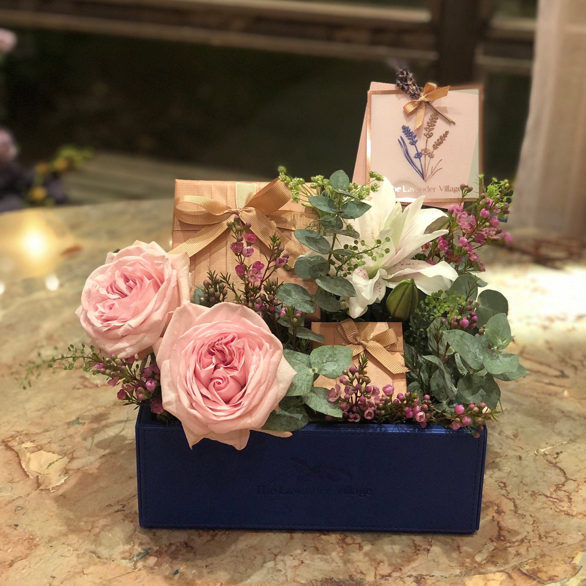 Luxury Leather Box with Flower Arrangement
