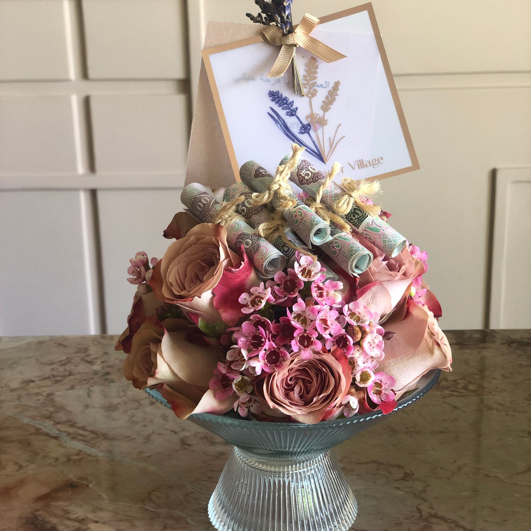 Money Gift in Clear Glass Stand