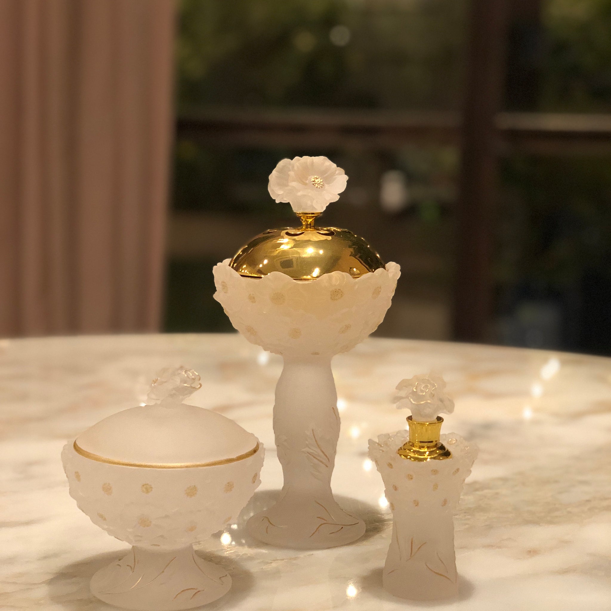 Frosted Crystal Charcoal Holder Set