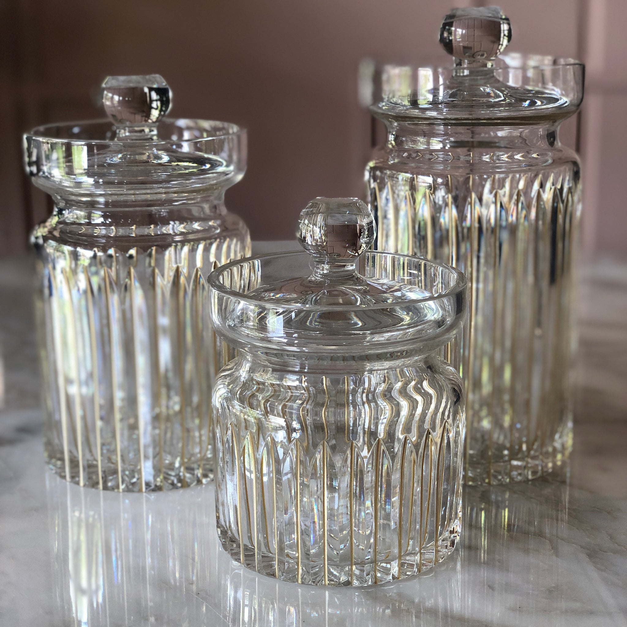 Timeless Crystal Jars with Straight Gold Lines