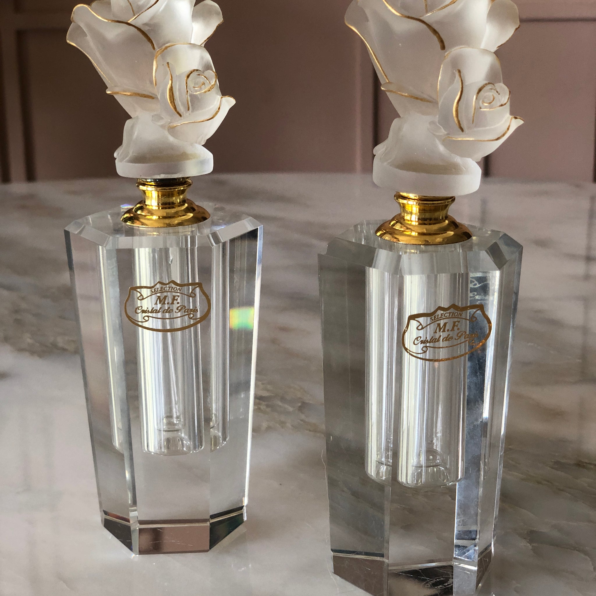Frosted Rose Eclat Crystal Perfume Bottles 2 Pieces Set