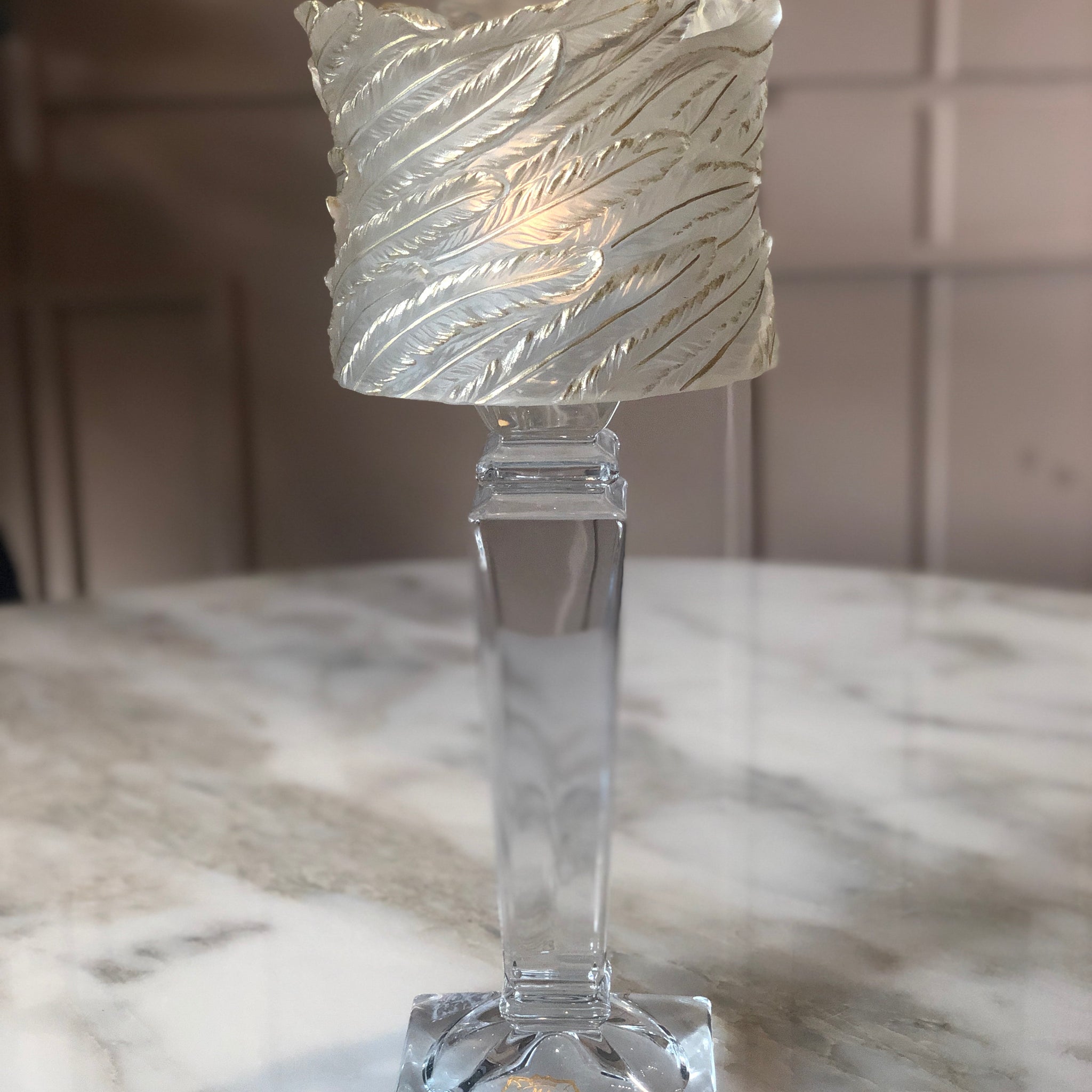 Frosted Candle Holder with Gold Accent in Clear Stand